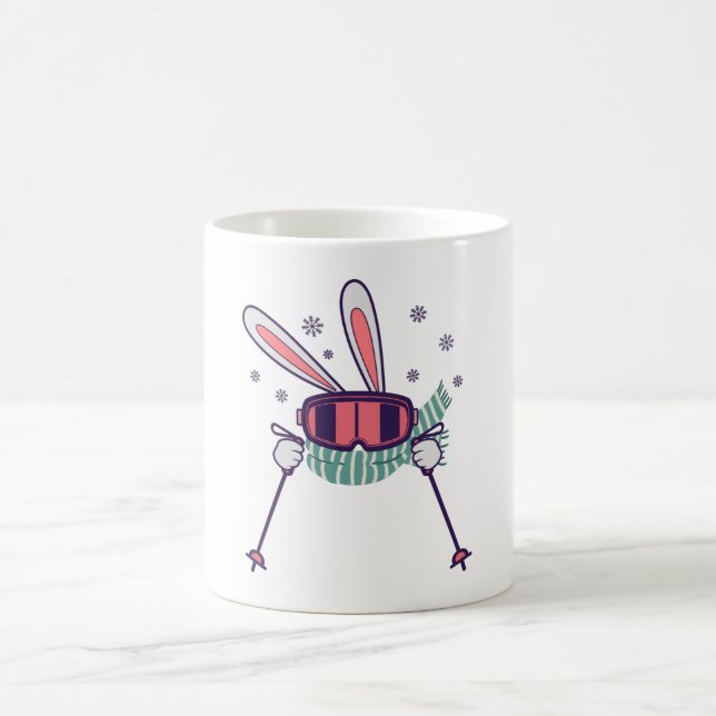 Skiing Rabbit with ski poles ski goggles and scarf Coffee Mug (Center)