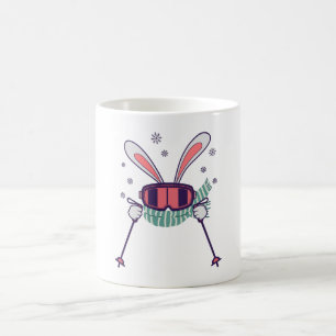 Skiing Rabbit with ski poles ski goggles and scarf Coffee Mug