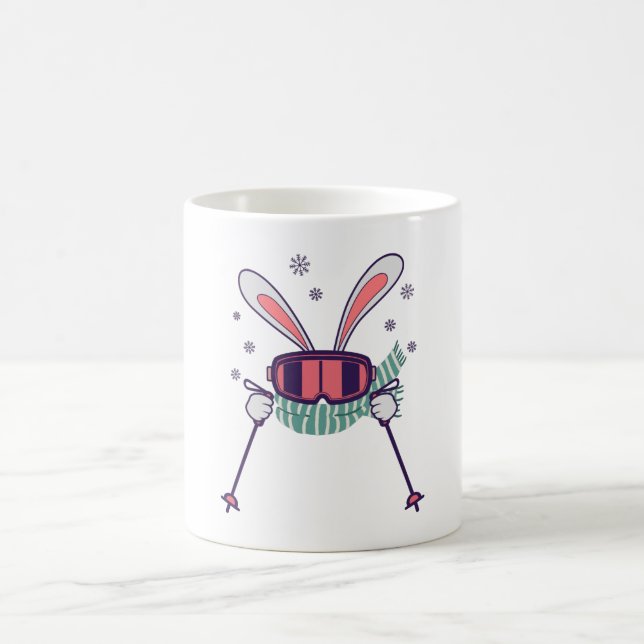 Skiing Rabbit with ski poles ski goggles and scarf Coffee Mug (Center)