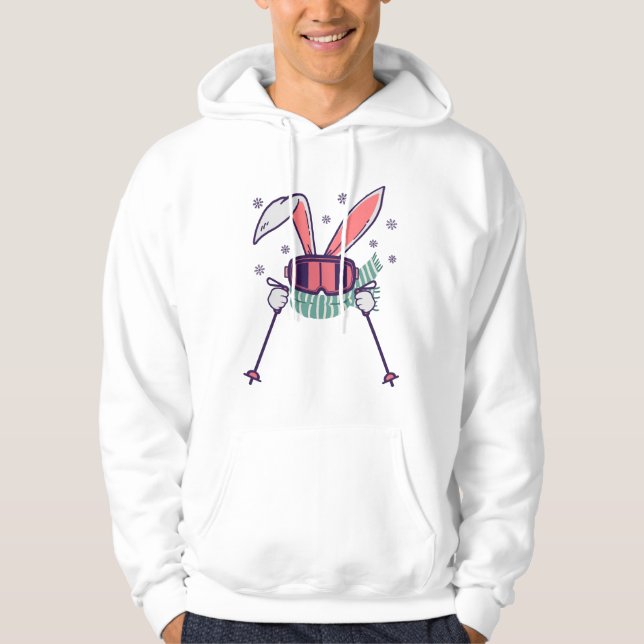 Skiing Rabbit with ski poles ski goggles and scarf Hoodie (Front)