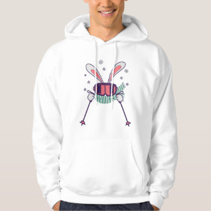 Skiing Rabbit with ski poles ski goggles and scarf Hoodie