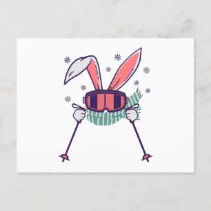 Skiing Rabbit with ski poles ski goggles and scarf Postcard