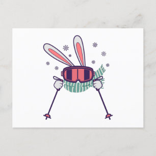 Skiing Rabbit with ski poles ski goggles and scarf Postcard