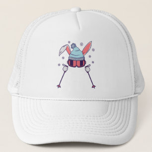 Skiing Rabbit with ski poles ski goggles ski cap