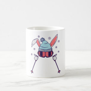Skiing Rabbit with ski poles ski goggles ski cap Coffee Mug