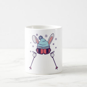 Skiing Rabbit with ski poles ski goggles ski cap Coffee Mug