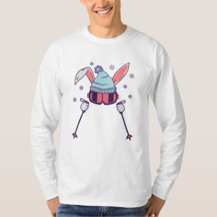 Skiing Rabbit with ski poles ski goggles ski cap T-Shirt