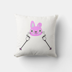 Skiing Rabbit with ski poles Throw Pillow
