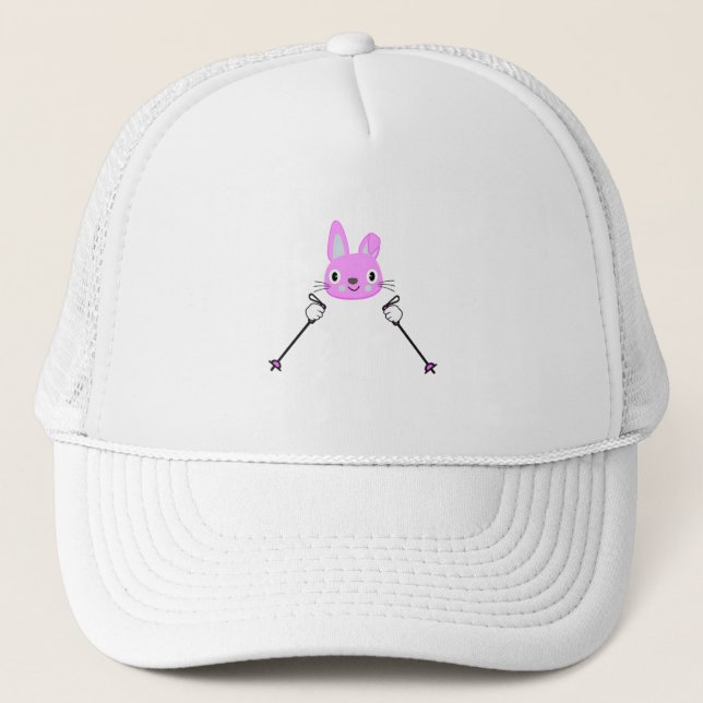 Skiing Rabbit with ski poles Trucker Hat (Front)