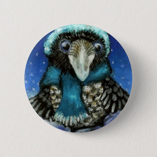 Skiing raven 2 inch round button (Front)