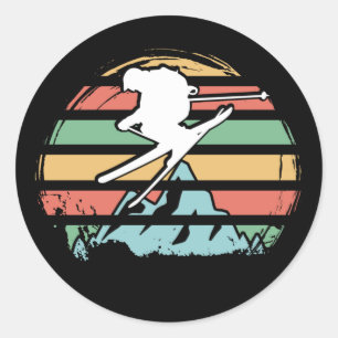Skiing Retro Classic Round Sticker