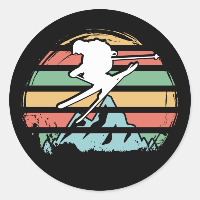 Skiing Retro Classic Round Sticker (Front)