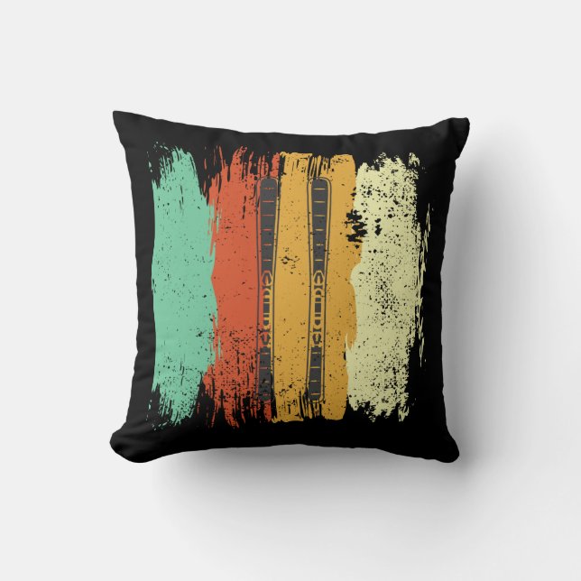 Skiing Retro Ski Throw Pillow (Front)