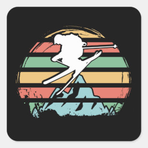 Skiing Retro Square Sticker