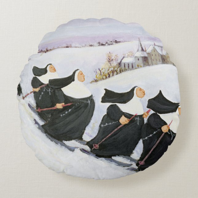 Skiing Round Pillow (Front)