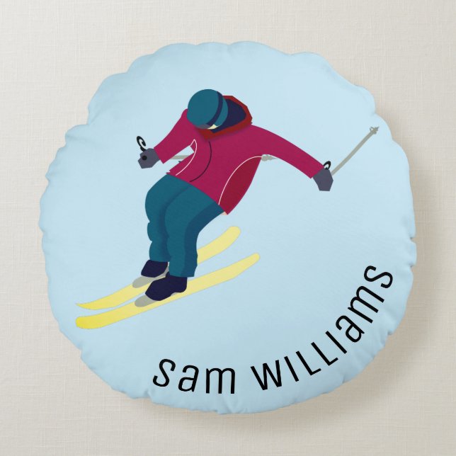 Skiing Round Pillow (Front)