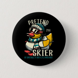 Skiing Rubber Duck Duckling Skier 2 Inch Round Button