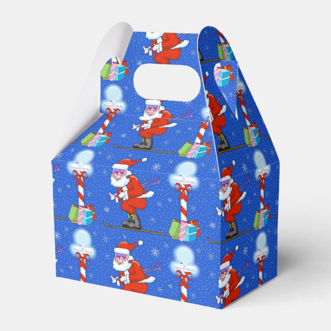 Skiing Santa at the North Pole Christmas Gift Box (Front Side)