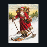 Skiing Santa Claus Holiday Postcard<br><div class="desc">Surprise your family and friends with a charming vintage Santa Claus Christmas card.</div>