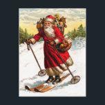 Skiing Santa Claus Holiday Postcard<br><div class="desc">Surprise your family and friends with a charming vintage Santa Claus Christmas card.</div>