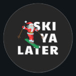 Skiing Santa Claus Ski Ya Later Christmas  Classic Round Sticker<br><div class="desc">Skiing Santa Claus Ski Ya Later Christmas</div>