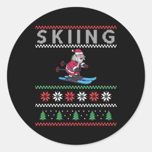 Skiing Santa Funny Christmas Skiing Lover Santa Sk Classic Round Sticker