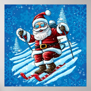 Skiing Santa Poster