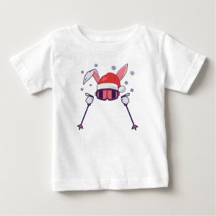 Skiing Santa Rabbit with Santa Hat and ski poles S Baby T-Shirt