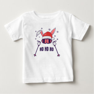 Skiing Santa Rabbit with Santa Hat and ski poles S Baby T-Shirt