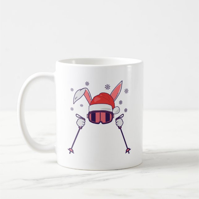 Skiing Santa Rabbit with Santa Hat and ski poles S Coffee Mug (Left)