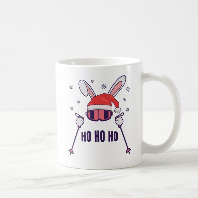 Skiing Santa Rabbit with Santa Hat and ski poles S Coffee Mug (Right)