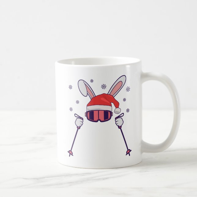 Skiing Santa Rabbit with Santa Hat and ski poles S Coffee Mug (Right)
