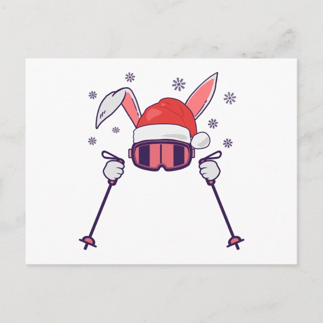 Skiing Santa Rabbit with Santa Hat and ski poles S Postcard (Front)