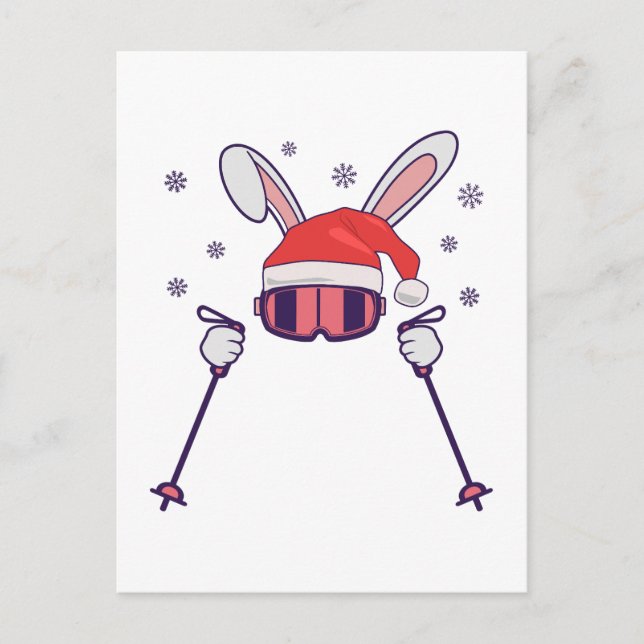 Skiing Santa Rabbit with Santa Hat and ski poles S Postcard (Front)