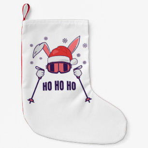 Skiing Santa Rabbit with Santa Hat and ski poles S Small Christmas Stocking