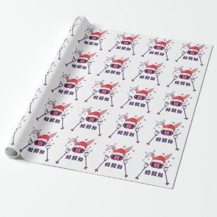 Skiing Santa Rabbit with Santa Hat and ski poles S Wrapping Paper