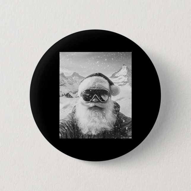 Skiing Santa Selfie Christmas  2 Inch Round Button (Front)