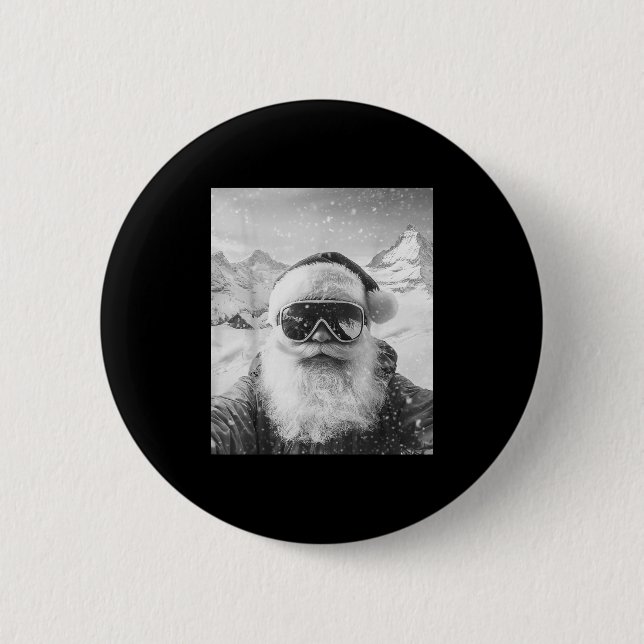 Skiing Santa Selfie Christmas  2 Inch Round Button (Front)