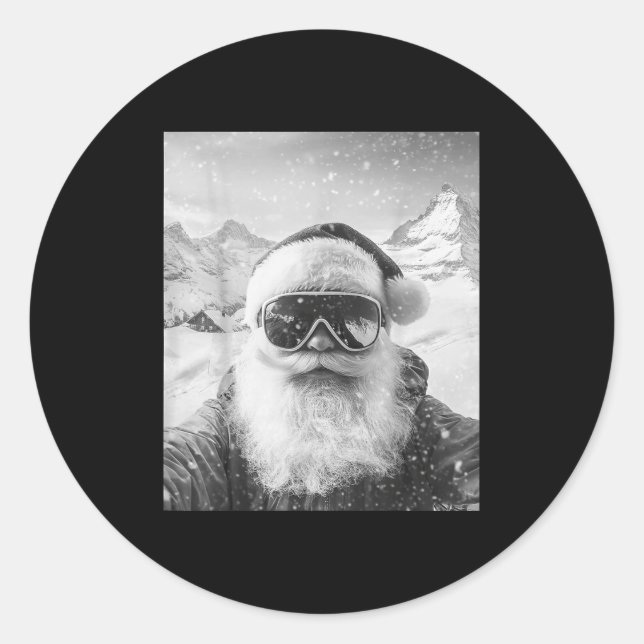 Skiing Santa Selfie Christmas  Classic Round Sticker (Front)