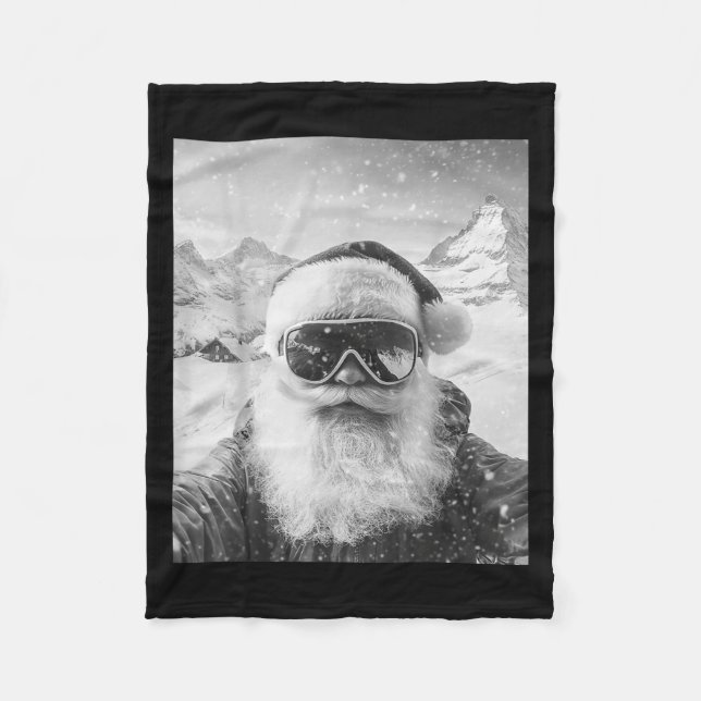 Skiing Santa Selfie Christmas  Fleece Blanket (Front)