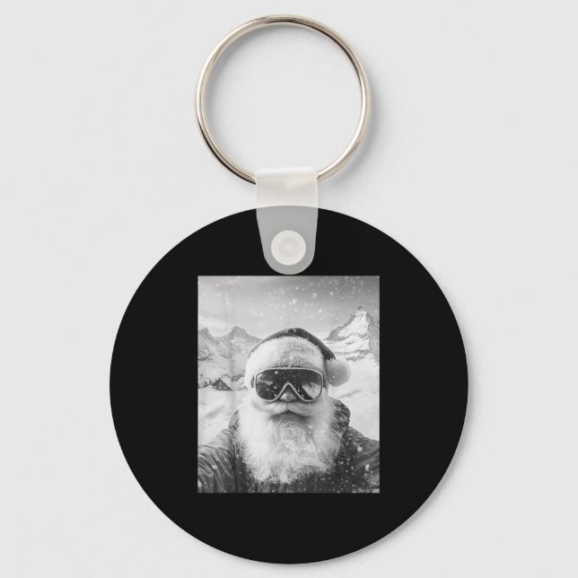 Skiing Santa Selfie Christmas  Keychain (Front)