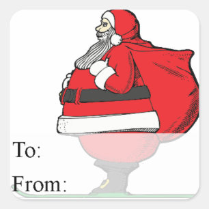 Skiing Santa Vintage Christmas Gift Tag