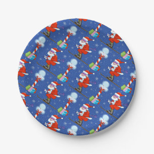 Skiing Santas Christmas Paper Plates