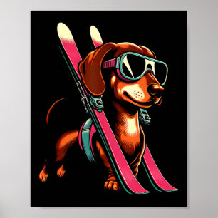 Skiing Sausage Dog Mountain Winter Goggles Style Poster