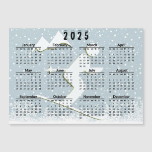 Skiing Scene 2025 Calendar Magnetic Card