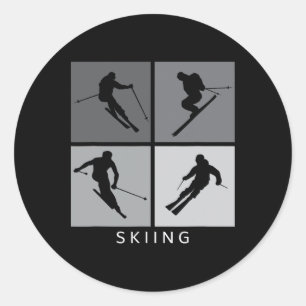 Skiing Silhouette Alpine Skier Winter Sports Classic Round Sticker