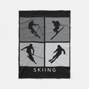 Skiing Silhouette Alpine Skier Winter Sports  Fleece Blanket