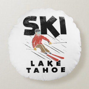 Skiing - Ski Lake Tahoe Round Pillow