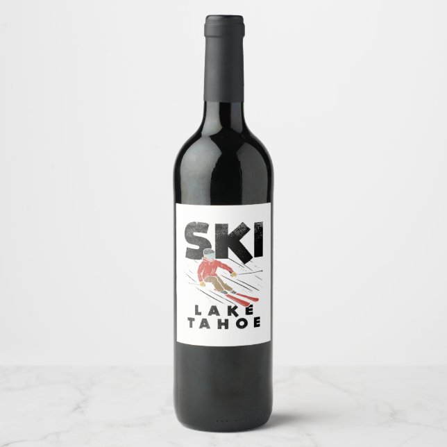 Skiing - Ski Lake Tahoe Wine Label (Front)