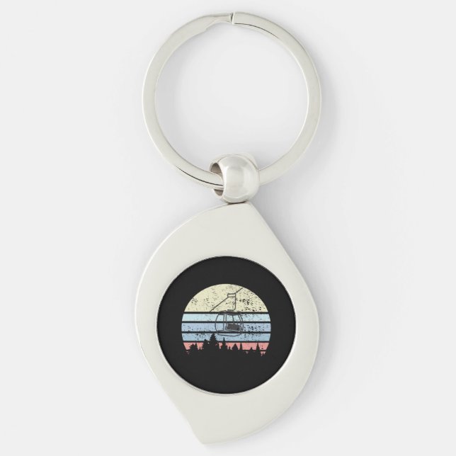 Skiing Ski Lift Retro Keychain (Front)